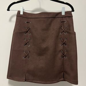 Brown suede mini skirt